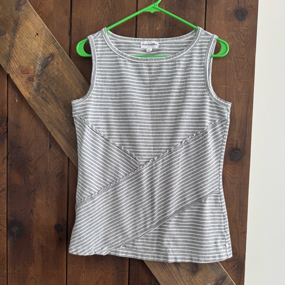 Neon Buddha Gray and White Striped Tank Top